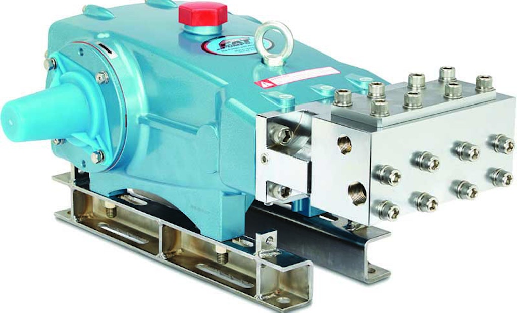 Plunger pump with two-piece manifold delivers high pressure and flow